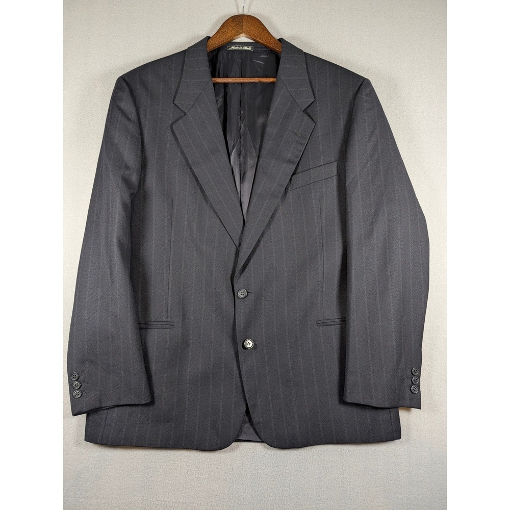 Valentino Uomo Mens Black Pinstripe Virgin Wool Blazer Sport Coat 46R Italy